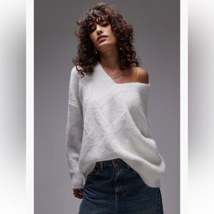 Topshop Oversized Off-the-Shoulder V-Neck Sweater